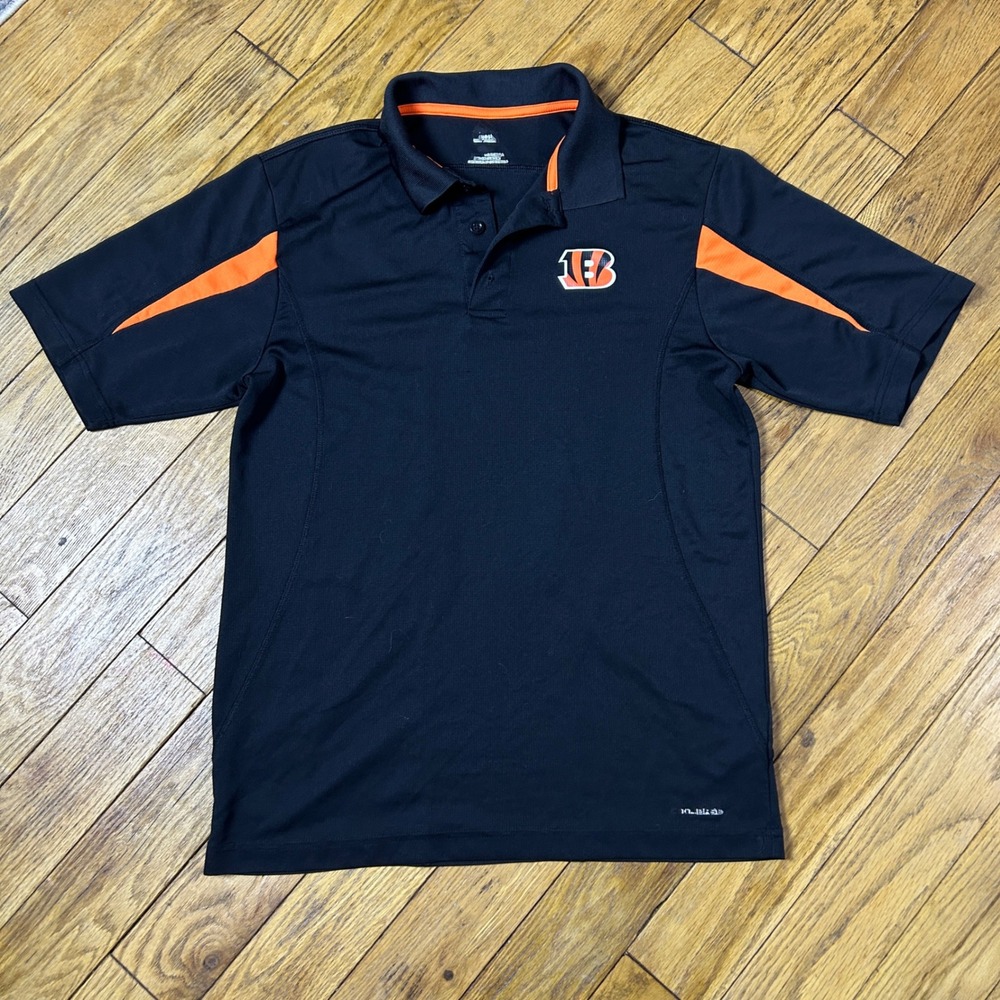 NFL Cincinnati Bengals Polo Shirt Mens Medium Black Orange Embroidered Logo